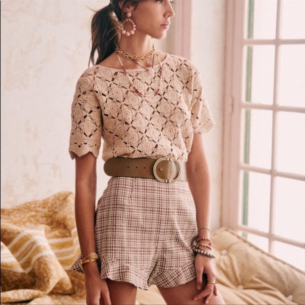 Sezane Plaid Dorian Short Linen Blend